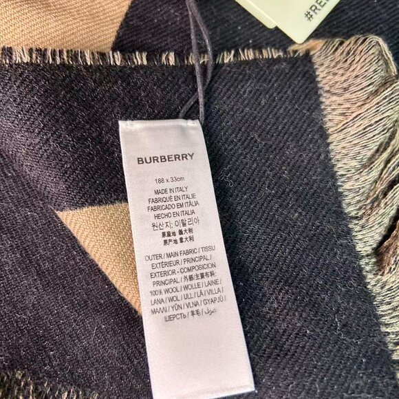Burberry Monogram “B” Wool-Blend Scarf — Black/Beige, New - Picture 7 of 13